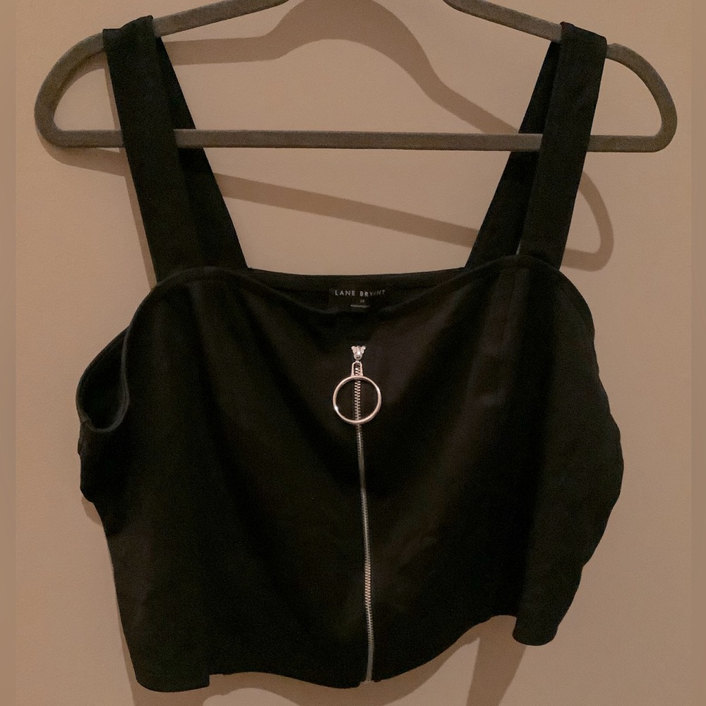 Lane Bryant black zip front crop top